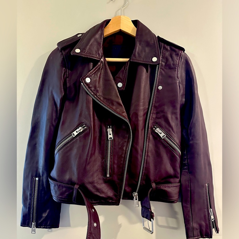 Women’s All Saints Burgandy Leather Motto-XS